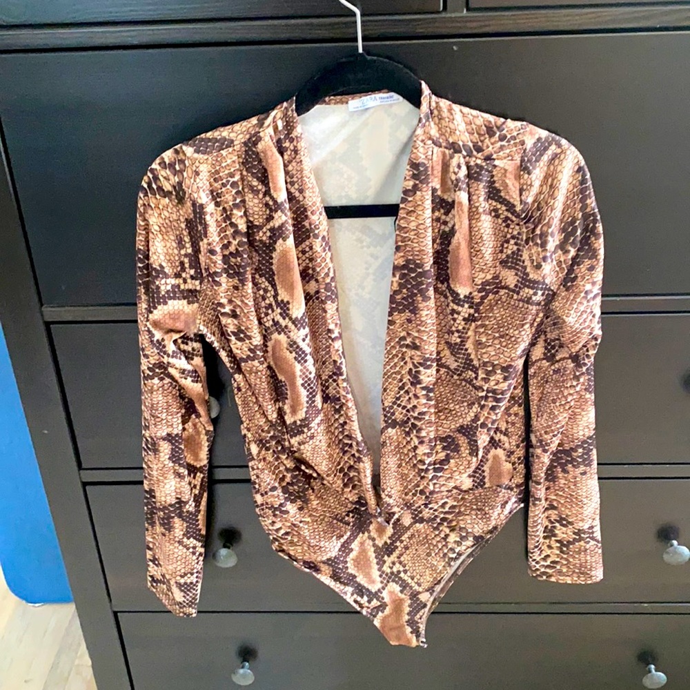 Zara snake skin deep V bodysuit